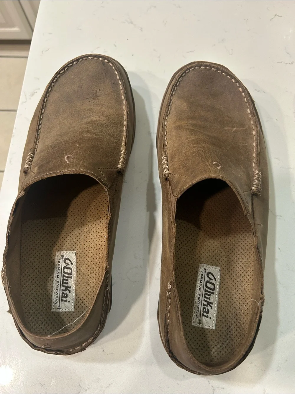Olukai Men’s Brown Leather Slip-On Loafers
